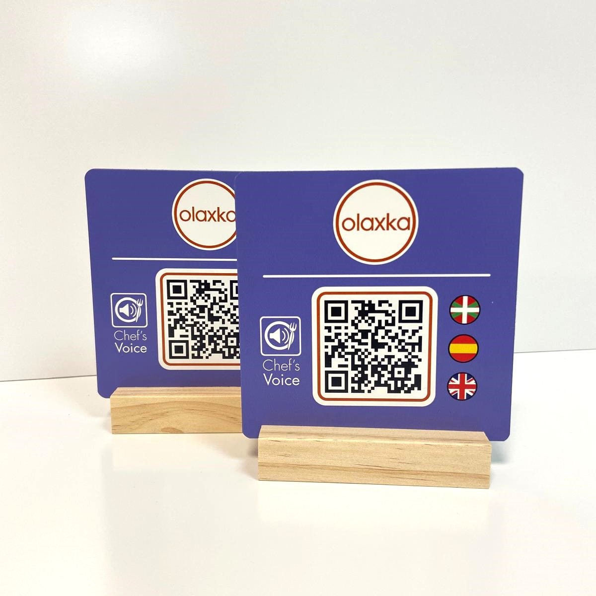 soportes con QR chef´s voice