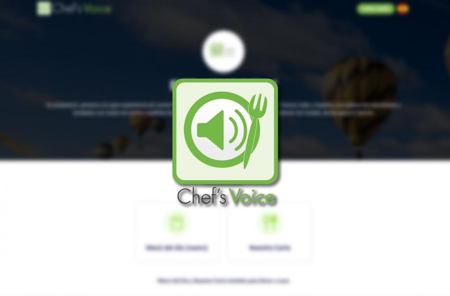 chefs Chef's Voice sobre la plataforma Fotomontaje del logo de Chef's Voice sobre la plataforma desenfocada